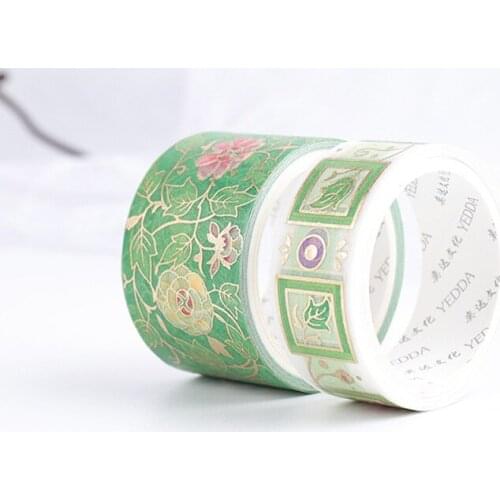 2Rolls Bronzing Flowers Masking Paper Tape Set DIY Hand Account Gift Box Sticker Decoration Materials