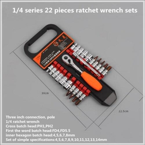 22Pcs 1/4-Inch Socket Wrench Set CR-V Drive Ratchet Wrench Spanner Motorcycle Car Repairing Tool Set