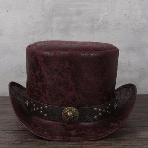 3Size Women Men Leather Top Hat President Lday Fedora Hat Magic Flat Steampunk Cosplay Pork Pie Party Caps Dropshiping 13CM