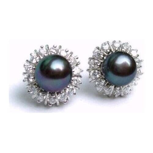 8-9mm Akoya Black Natural Pearl Earring