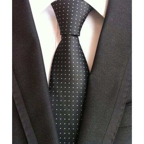 8cm Designer Spots Ties Black with White Dots Necktie for Party Meeting