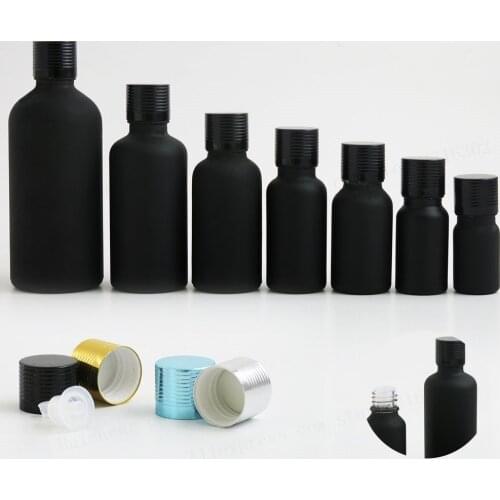 Promotion Matt Black Cosmetic Essential Oil Bottle With Aluminum Lids Caps Reducer 5ML 10ML 15ML 20ML 30ML 50ML 100ML 12PCS