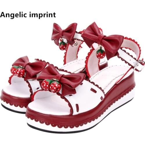 Angelic imprint woman mori girl lolita cosplay shoes lady trifle heel wedges pumps women princess summer dress sandals 33-47 bow