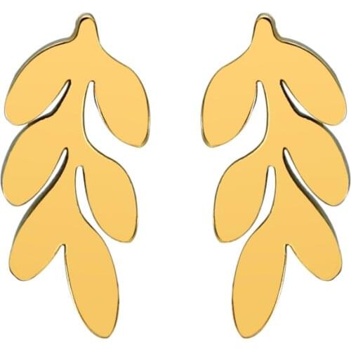 AsJerlya New Style Titanium Steel Leaves Ear Stud Stainless Steel Hipster Cool Leaf Ear Stud Sweet Shiny Side Branch Ear Stud