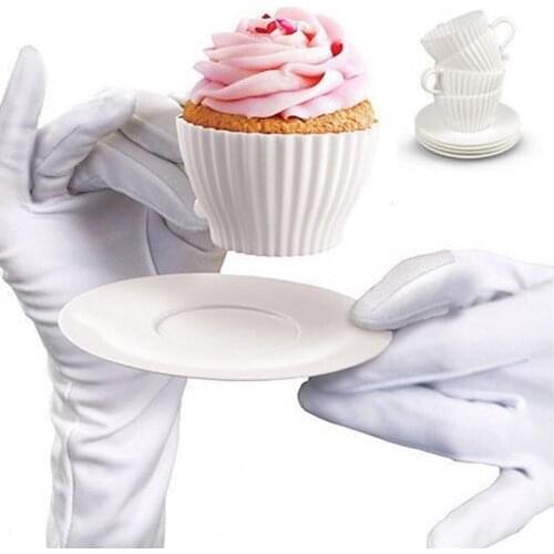 White Cup and Saucers Set Silicone Cupcake Molds Baking Cakes Muffin Mould Pudding Cup 40 sets/lot