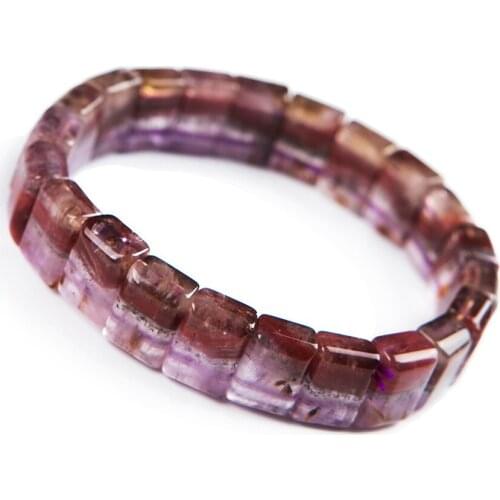 Genuine Purple Red Natural Auralite 23 Bracelets For Women Female Crystal Rectangle Bead Stretch Bracelet Bangle