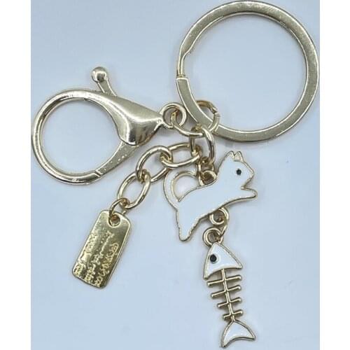 Lovers cat fish key black cat white cat key ring fashion student couple gift keychain