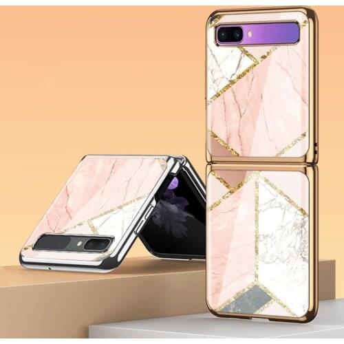 Z Flip Funda Case for Samsung Galaxy Z Flip F7000 Pink Stitching Marble Tempered Glass Coque Phone Case Cover Z Flip 5G