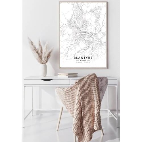 Malawi World Blantyre black and white map poster print unframe poster office decoration
