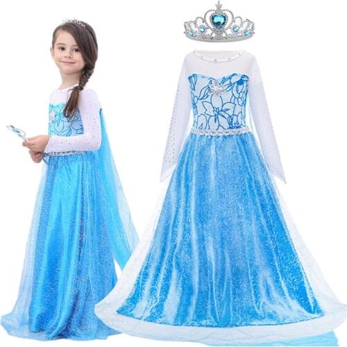 Children Elsa Cosplay Costume Fancy Girls Elsa Dress Up Princess Dress Baby Girl Birthday Party Christmas Costume 3-10 Years