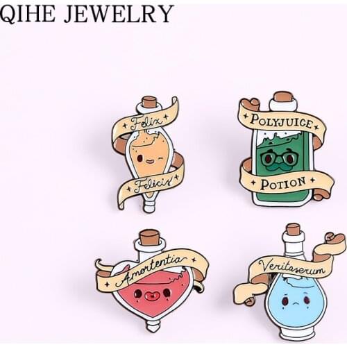 Felix Felicis Polyuice Potion Enamel Pin Witch Wizard Brooch Cartoon Bottle Badges Fashion Jewelry Gift for Women Men Wholesale