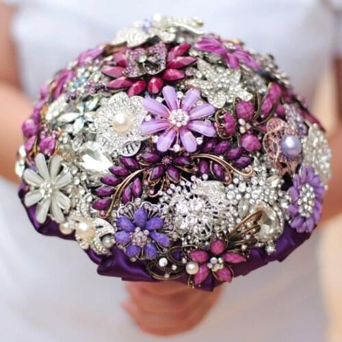 Purple & wine brooch bouquet wedding bridal bouquets crystal Pearl flower Bride 's Bouquet Bridesmaid decor vine bouquets
