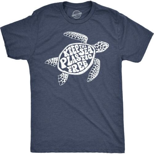 Mens Keep The Sea Plastic Fre Tshirt Cute Sea Turtle Earth Day Tee (Heather