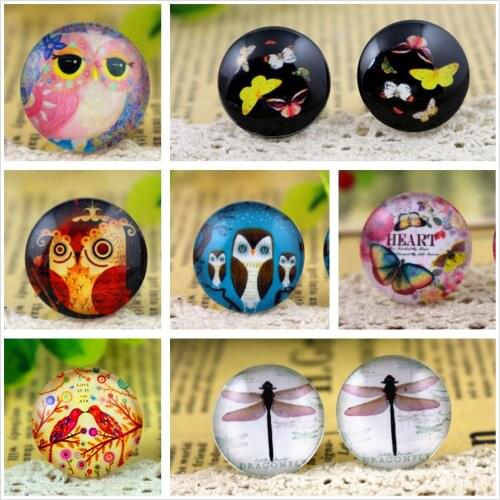 Hot Sale 10pcs 20mm Handmade Dragonfly Butterfly Owl Bird Photo Glass Cabochons Pattern Domed Jewelry Accessories Supplies