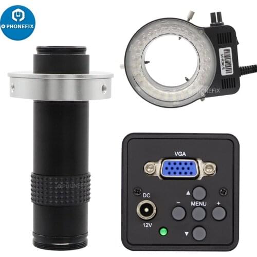 HDMI VGA CMOS Industry microscope Video Camera Full HD Microscopio Accessories Parts 120x C mount Lens 56 LED Ring Light Lamp