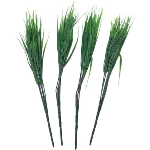 Artificial Outdoor Plants, 4pcs Fake Plastic Greenery Shrubs Wheat Grass Bushes Flowers Filler Indoor Outside Home House Garden