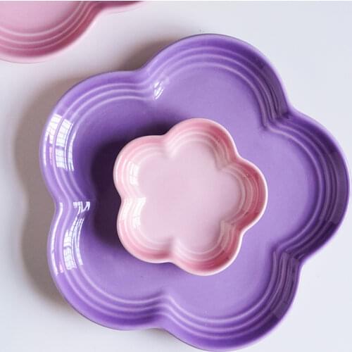 Candy Color Pattern Ceramic Flat Plate Food Dish Dinner Plate Salad Pasta Plate Home Western Tableware Creative
