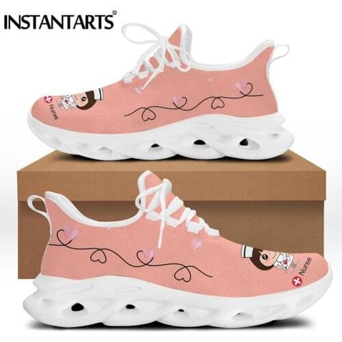 INSTANTARTS Lovely Nurse Girl With Love Pattern Femme Flat Shoes Breathable Air Lace up Casual Sneakers Outdoor Platform Zapatos