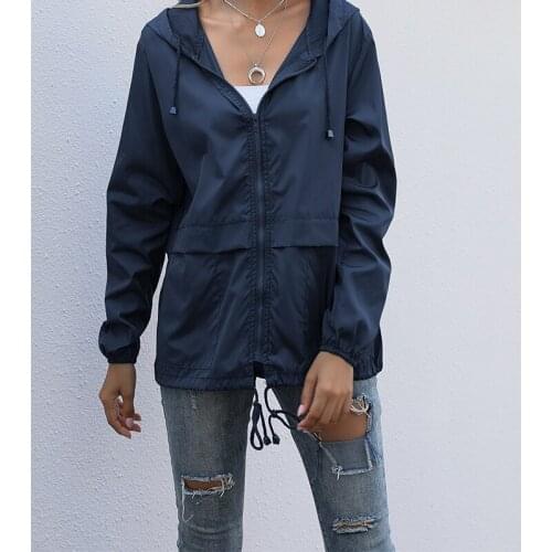 Women Jacket Spring Autumn Pocket Zipper Hooded Outwear Coat Loose Plus Size Windbreaker Famale Raincoat Solid High Quality New