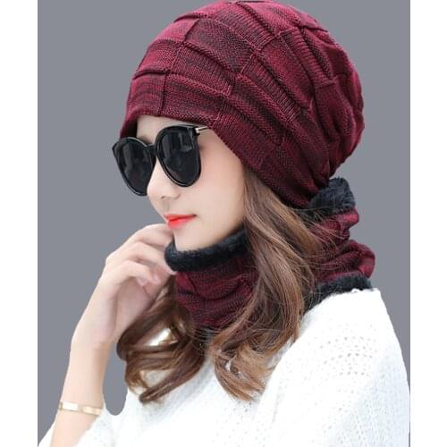 Hot Selling 2pcs Ski Cap And Scarf Cold Warm Leather Winter Hat For Women Men Knitted Hat Bonnet Warm Cap Skullies Beanies