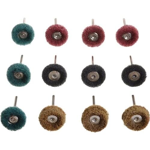 12set 3*25mm Mini Brush Buffing Pad Abrasive Wheel Nylon Fiber Grinding Sanding Head Buffing Polishing Wheel Tool