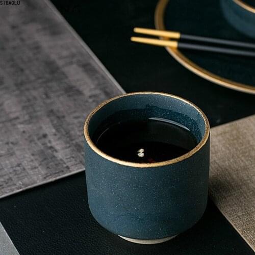 European Style Marble Ceramic Drinkware Green Color Cup Gold Side Wine Tea Cup 250ml