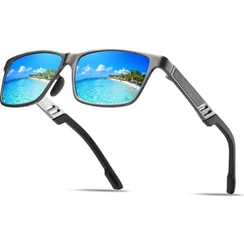 Mens Vintage Polarized Sunglasses Driving Mirror Aluminum Magnesium Sun Glasses Rectangle Shade for Men Oculos De Sol Masculino
