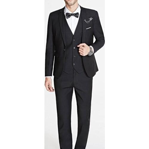 Mens Oversized Simple Solid Color Suit Three-piece Sets British-style Business Social Banquet Formal Wear Dress