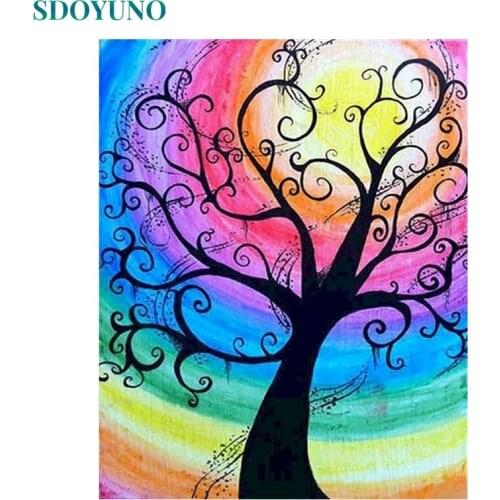 SDOYUNO 40x50cm Paint By Numbers Kits On Canvas Colorful Trees DIY Frameless Painting By Numbers For Adult Digital Hand Painting
