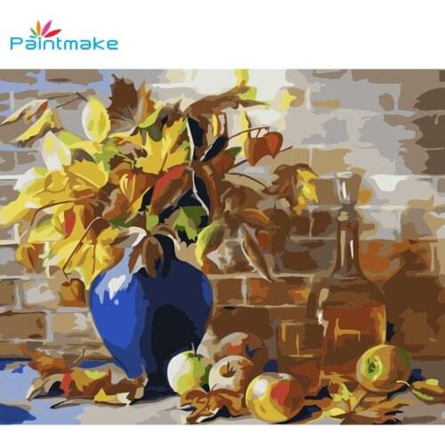 Paintmake Apple DIY Paint By Numbers no frame Bottle for Home Room Decor Leaf Oil Painting on Canvas Wall Art Picture Flower