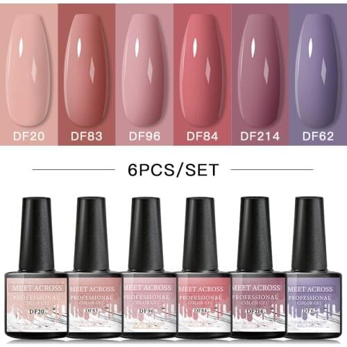 MEET ACROSS 6/23/24PCS Nail Gel Set For Manicure Nails Art Design Glitter Color Gel Soak Off UV Gel Semi Permanent Lacquer Kit