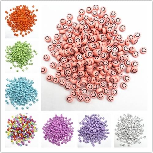 New 100pcs 7x4mm Oval Shape Smiling Face Acrylic Loose Spacer Beads for Jewelry Making DIY Handmade Bracelet Accessories
