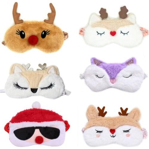 Animal Eye Cover Sleeping Mask Eyepatch Bandage Blindfold XMAS Cartoon Pink Rabbit Koala Christmas Elk Plush Imitation Eye Mask