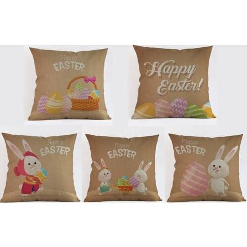 Colorful Easter Cushion Cute Cartoon Rabbit Easter Festival Happy Throw Pillows Cotton Linen Home Decoration Pillowcase 45*45cm