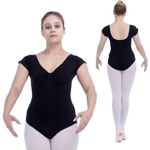 Retail Wholesale CottonLycra Black Ballet Dance Leotard Pinch Front Girls Costume Ladies Gymnastics Bodysuit