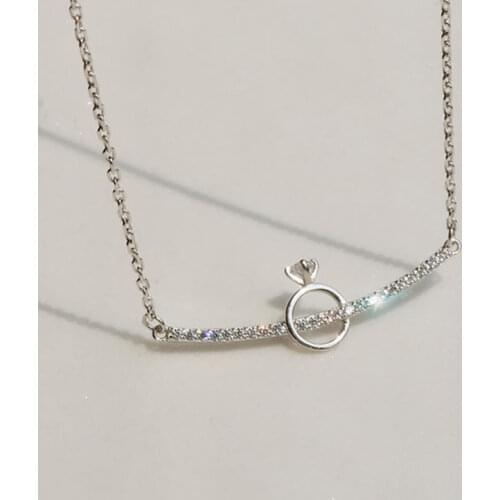 925 Sterling Silver Zircon Curved Crown Necklace for Women Simple Clavicle Chain Engagement Jewelry Best Gift