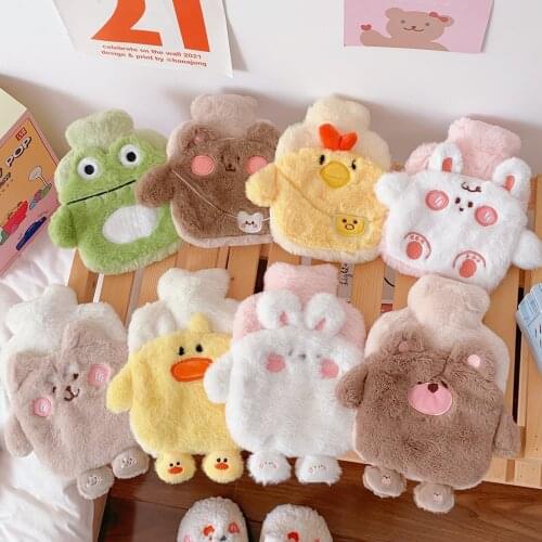 Cute PVC Stress Pain Relief Therapy Hot Water Bottle Bag Kawaii Knitted Soft Cozy Cover Winter Warm Heat Reusable Hand Warmer