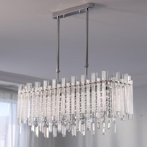 Dining Room Modern Lighting Chrome Metal Luxury Pendant Lights Lustre K9 Crystals Led Pendant Lamp Adjustable Rod Hanging Lamp