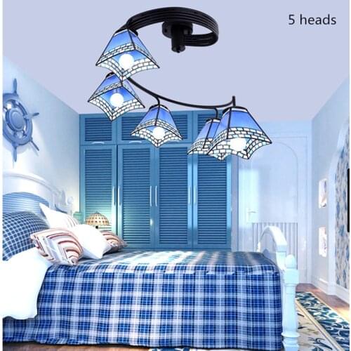 Mediterranean blue ceiling lamp Nordic creative led Tiffany lampshade chandelier modern minimalist bar living room bedroom light