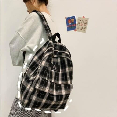 Students Backpack Women Plaid Pattern School Bag Canvas Softback Campus Style Rucksack Traveling Daypack Female Backpacks Ladies
