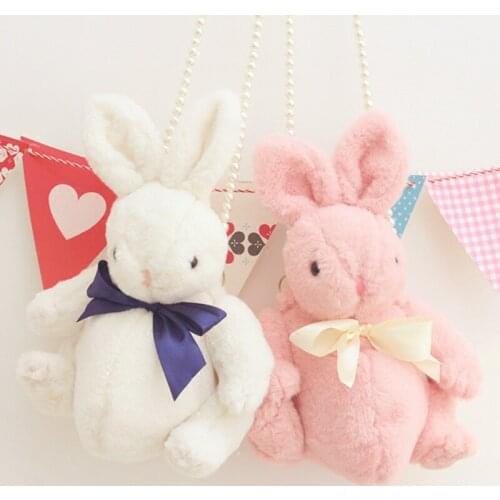 Kawai Girl Bunny Rabbit Bag Lolita Silk Bowknot Soft Plush Toy Doll Single Shoulder Portable Pearl Chain Bag Christmas gift