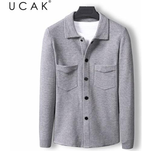 UCAK Brand Casual Cardigans Men Clothes Button Pockets Sweatercoat Clothing Streetwear Solid Color Cardigan Pull Homme U1221