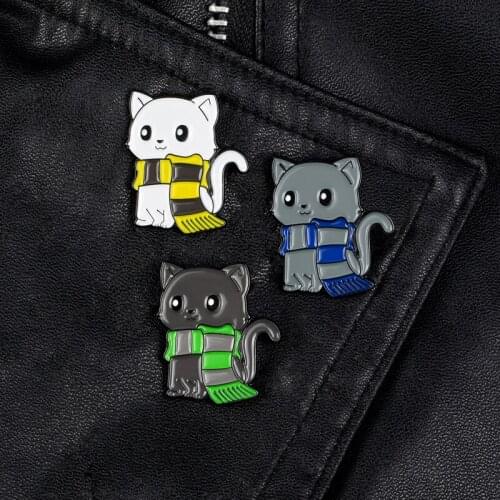 Cute animal pins brooches for women cat with scarf badge cartoon enamel pin backpack lapel pin hat Jackets Jewelry gift for girl