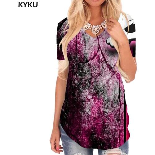KYKU Skeleton T-shirt women Hip Hop Shirt Print Rock Tshirts Printed Gothic V-neck Tshirt Womens Clothing Hip hop Loose