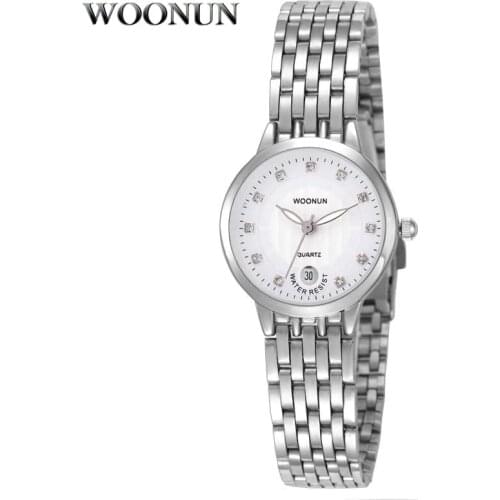 WOONUN Luxury Brand Silver Steel Band Rhinestone Crystal Quartz Watches For Women Famale Clock Thin Women Watches Hodinky Women