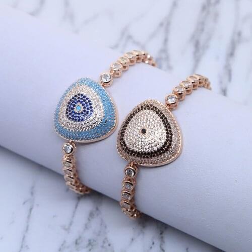 2020 New Style Tennis Chain Bracelet With CZ Turquoises Eye Blue Charm Adjustable Bangles For Women Ladies Party Fashion Jewelry