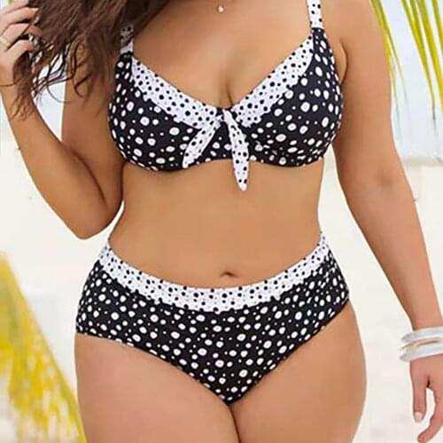 4XL Plus Size Womens Swimsuit Dot Print Beachwear Push Up Bikini Set 2021 High Waist Separate Swimwear Femme Sexy Swimming Suit