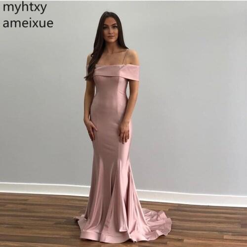 Plus Size Shoulder Long Mermaid Evening Dresses Spaghetti Straps Sweep Train Blush Pink Formal Party Robe De Soiree 2020 New