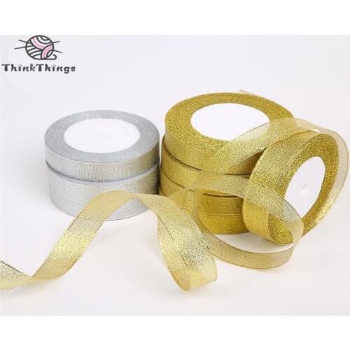ThinkThings (25/12.5 yards/roll)Gold and Silver Gift Packaging Ribbon High quality Wedding Shiny Ribbons
