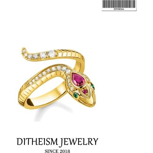 Golden Snake Ring 925 Sterling Silver 2021 Brand New Fine Jewerly Europe Style Vintage Bijoux Powerful Animal Gift For Women